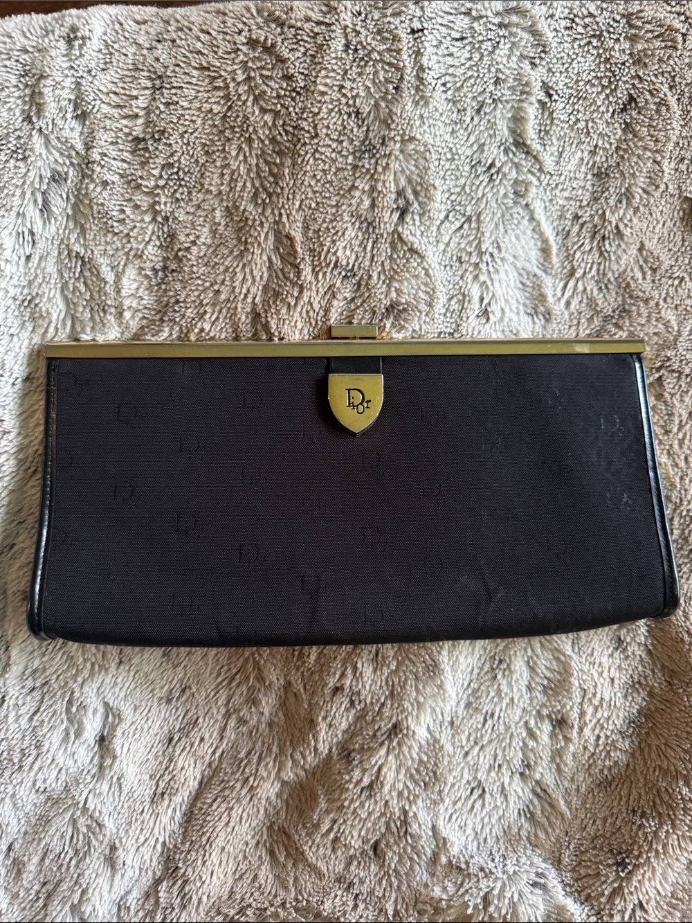 Dior Black Monogram Clutch with Gold Hardware